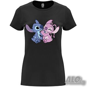 Нова дамска тениска със Стич (Stitch & Angel) в черен цвят