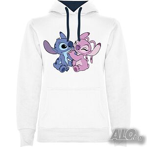 Нов дамски суичър със Стич (Stitch & Angel) в бял цвят