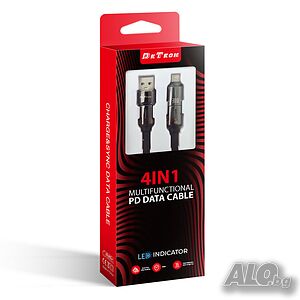 Кабел 4в1 USB към Lightning/ Type-C към Type-C - 1 метър - DeTech