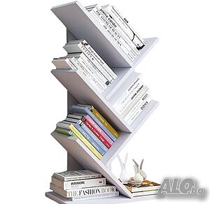 Eтажерка за книги, 4 рафта, 6 отделения, Бяла