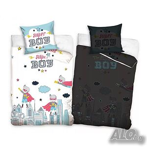 Детски спален комплект Super Boy, свети в тъмното, 100 % памук, 2 части, 140x200 см