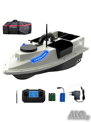 Лодка за захранка с GPS Flytec D19 - Бяла, 12000 mAh, 4 контейнера, сак за съхранение