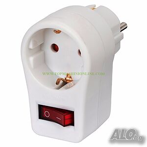 Разклонител без кабел с щепсел и ключ 1 контакт 250 V, 16 A, бял, IP 20