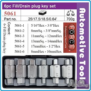 Ключове за пробки к-т 6 части, ключове за картер 21mm, Force, 5061