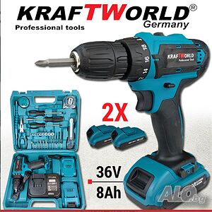 Акумулаторен Безчетков Винтоверт BLUE KraftWorld с 2 Батерии 36V 8Ah