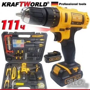 Акумулаторен Винтоверт KRAFTWORLD 36V + 111 части