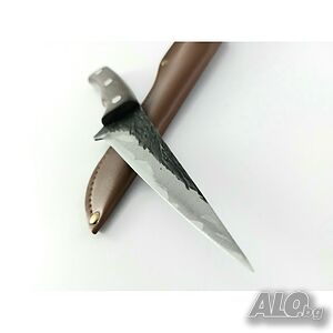 Ловен, ръчно кован нож 5Cr15Mov, кожен калъф, 140х275 мм