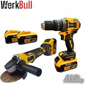 Немски акумулаторен ударен винтоверт и безчетков ъглошлайф WERKBULL 36V 8Ah