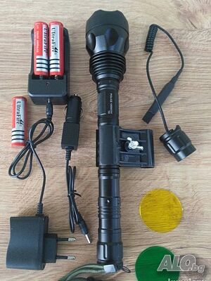 CREE LED фенер за пушка, прожектор за лов 4 светлофилтъра, спусък и стойка, Q538-P90