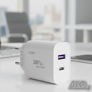 Адаптер за бързо зареждане KLGO PD-300, USB-A/USB-C,.