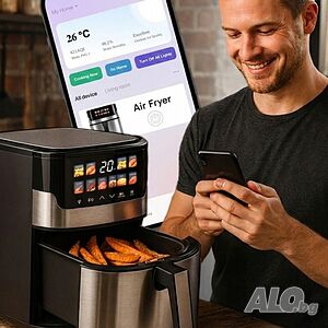 Смарт Еърфрайър, 2200W, XXL 6.5л, Wi-Fi Tuya App, 10 Програми, Неръждаема стомана