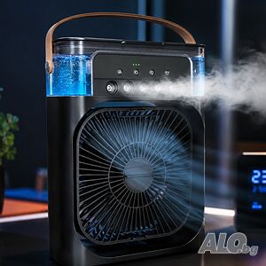 Преносим черен въздушен 3 в 1 охладител, овлажнител, вентилатор с LED резервоар за вода