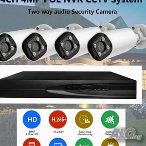 Комплект 4бр AI Smart камери с пълноцветно нощно виждане и NVR за професионално видеонаблюдение