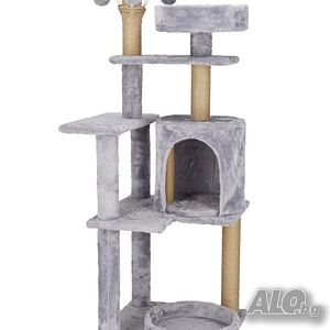 Голяма катерушка за котки XL 127 см - Драскалка с къщичка, легла и 5 нива