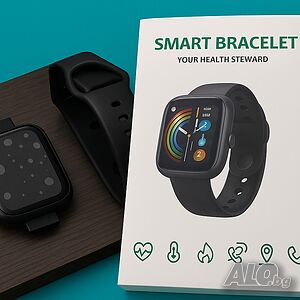 Смарт часовник smart bracelet пулс, крачки работи с всички телефони