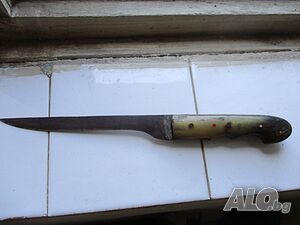 Автентичен капански овчарски ръчно изработен нож на Евгений Таралежа с инкрустирана дръжка от рог