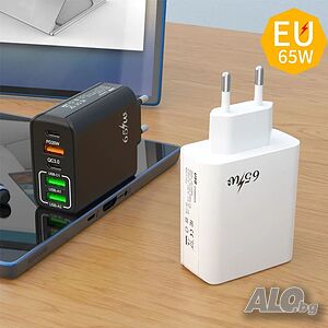 Адаптер за бързо зареждане с 5 порта 65W Fast Charger, Dual PD+3USB, Multi Port Adapter Charging