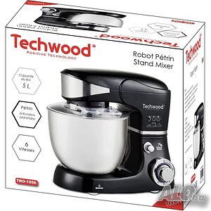 Планетарен миксер Techwood TRO-1056, 1000W, 5 литра, 6 скорости, Пулс, 3 приставки, Черен