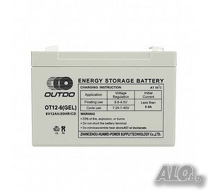Акумулаторна, оловна батерия OUTDO, 6VDC, 12AH, 150х50х92mm
