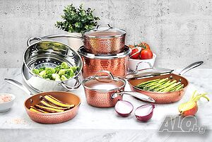 Луксозен Комплект съдове за готвене Gotham Steel Hammered Collection, 10 части