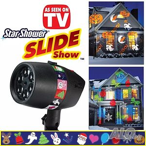 Лазерен проектор Star Shower Slide, 2 бр. стойки, 12 бр. приставки с фигури, Черен