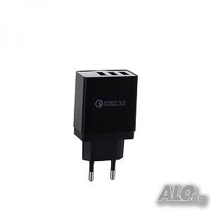 Мрежово зарядно, Адаптер за бързо зареждане, индикация, 3xUSB, от 5V до 12V, 3A