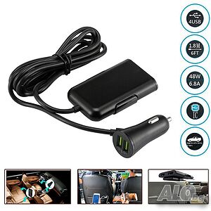 Зарядно за кола с 4 USB порта и 1.8м кабел, 48W, 12V-24V, 9,6A
