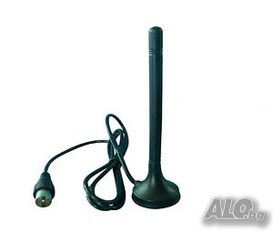 Антена за цифрова телевизия с магнитна поставка, права букса RF, VHF, UHF, DVB-T