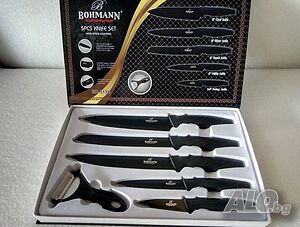 Комплект ножове в кутия Bohmann BH 5150, 6 части, Мраморно покритие, Белачка, Черен