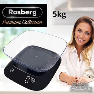 Кухненска Везна с купа Rosberg Premium, 5кг, LED екран, Черен