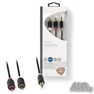 Професионален Аудио Кабел Nedis с позлатени конектори, 3.5mm JACK(м), 2xRCA(м), Силиконов, 10m
