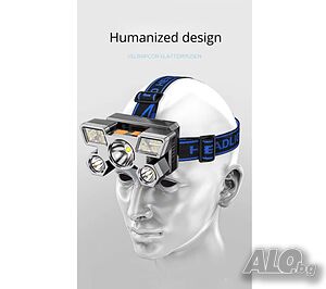 Водоустойчив led челник, 4 нива на осветеност, с USB зарядно, led лампа, регулируем