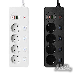 Разклониотел със защита 4 гнезда 2 USB 2 Type C fast charge