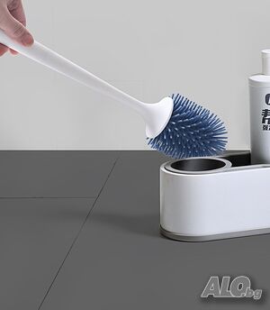 🛁 Тоалетна силиконова четка с двойна поставка в бяло и сиво - Стилен и ефективен тоалетен аксесоар 🛁