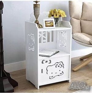 Стилно, детско бяло нощно шкафче с дизайн Hello Kitty на три нива