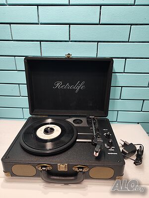 RetroLife Преносим Грамофон с Bluetooth и Вграден Високоговорител