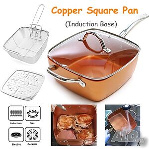 Copper Chef Pan - дълбок тиган с незалепващо покритие 24см, кошница за пържене