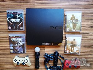 Sony Playstation 3 slim **Move controller,move Navigation,create camera,4 игри и 2 блутут джойстика