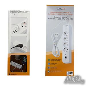 Разклонител с 4 гнезда, 3хUSB + type C