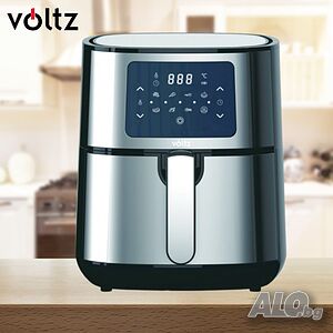 Фритюрник AirFryer Voltz, 1400W, 5.5 литра, Горещ въздух, Таймер, до 200°C, Сив, 2 ГОДИНИ ГАРАНЦИЯ
