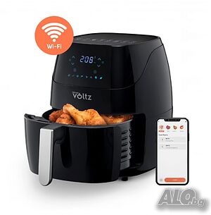 Фритюрник AirFryer Voltz, 1500W, 5л., Горещ въздух, Таймер, до 200°C, Черен, 2 ГОДИНИ ГАРАНЦИЯ