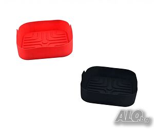 Силиконов съд за AirFryer Rosberg, 20.5x20.5x5.5 см., Черен/ Червен